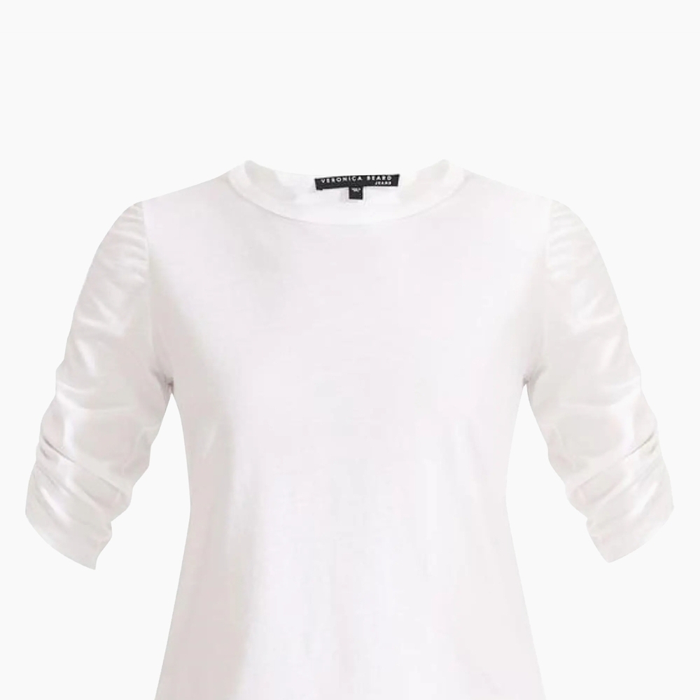 Veronica Beard White Ruched-Detail Crewneck Tee